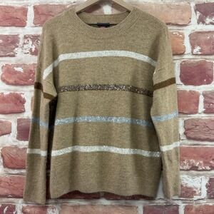 Vince Camuto Sweater Women's Small Brown Multicolor Striped Sequin Accent Knit